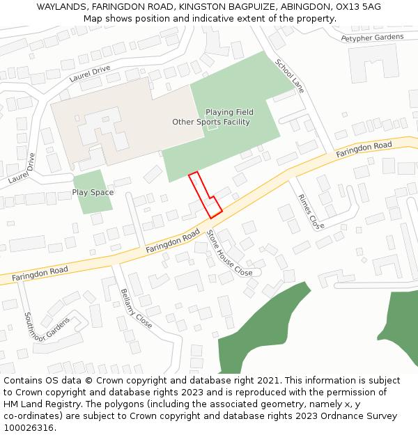 WAYLANDS, FARINGDON ROAD, KINGSTON BAGPUIZE, ABINGDON, OX13 5AG: Location map and indicative extent of plot