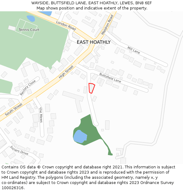 WAYSIDE, BUTTSFIELD LANE, EAST HOATHLY, LEWES, BN8 6EF: Location map and indicative extent of plot