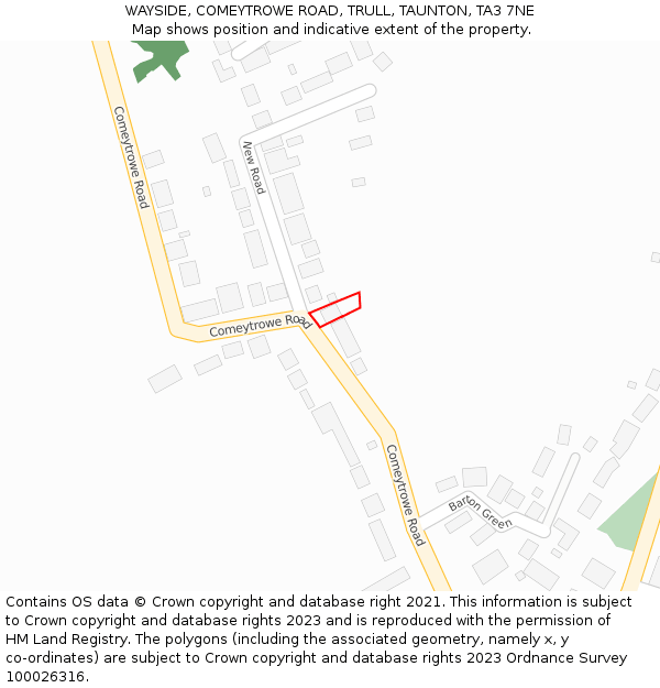 WAYSIDE, COMEYTROWE ROAD, TRULL, TAUNTON, TA3 7NE: Location map and indicative extent of plot