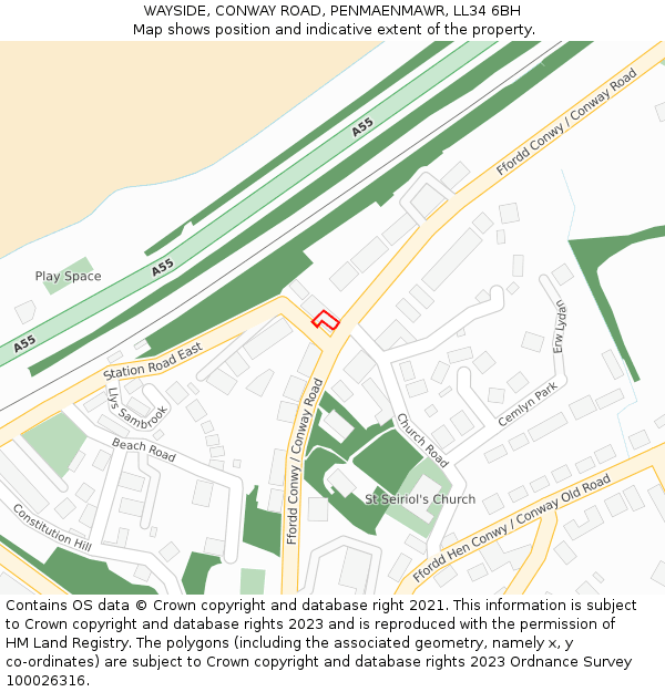 WAYSIDE, CONWAY ROAD, PENMAENMAWR, LL34 6BH: Location map and indicative extent of plot