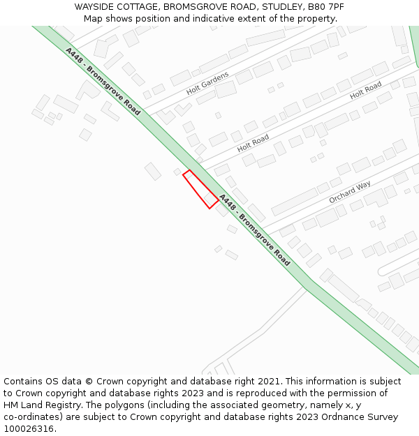 WAYSIDE COTTAGE, BROMSGROVE ROAD, STUDLEY, B80 7PF: Location map and indicative extent of plot