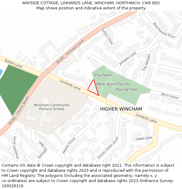 WAYSIDE COTTAGE, LINNARDS LANE, WINCHAM, NORTHWICH, CW9 6ED: Location map and indicative extent of plot
