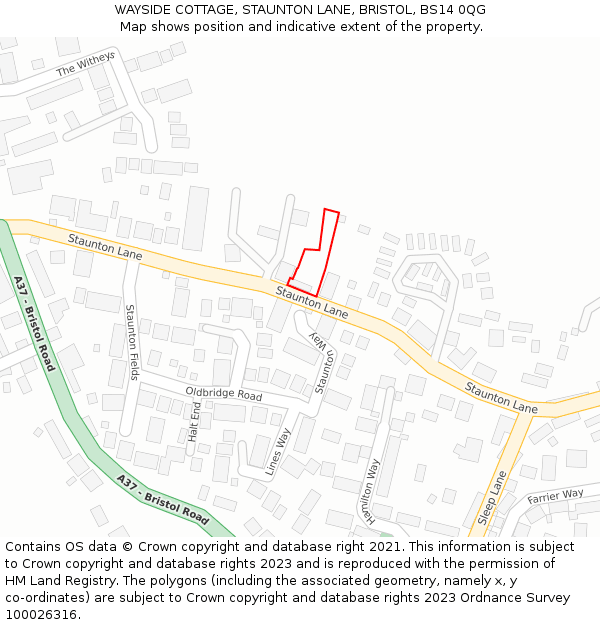 WAYSIDE COTTAGE, STAUNTON LANE, BRISTOL, BS14 0QG: Location map and indicative extent of plot