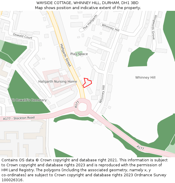 WAYSIDE COTTAGE, WHINNEY HILL, DURHAM, DH1 3BD: Location map and indicative extent of plot