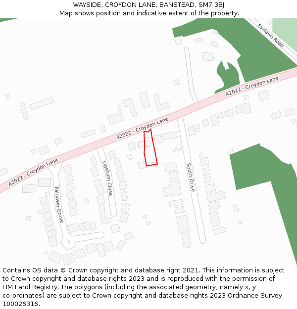 WAYSIDE, CROYDON LANE, BANSTEAD, SM7 3BJ: Location map and indicative extent of plot