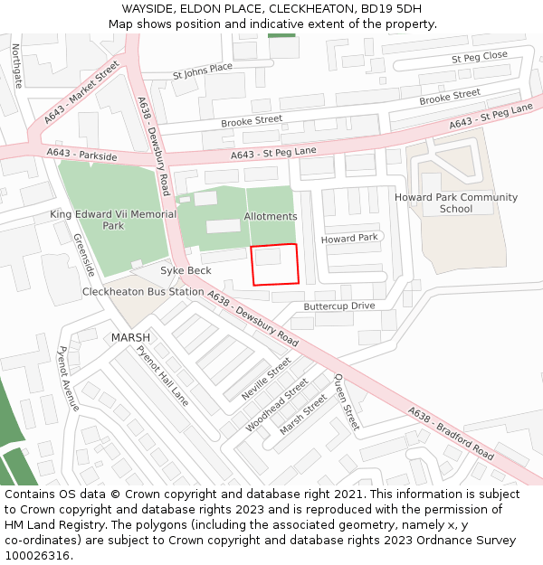 WAYSIDE, ELDON PLACE, CLECKHEATON, BD19 5DH: Location map and indicative extent of plot