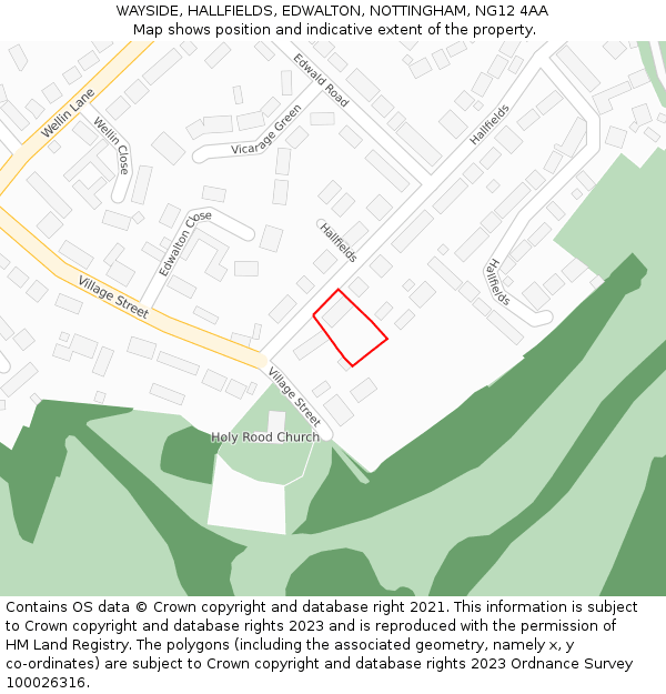 WAYSIDE, HALLFIELDS, EDWALTON, NOTTINGHAM, NG12 4AA: Location map and indicative extent of plot