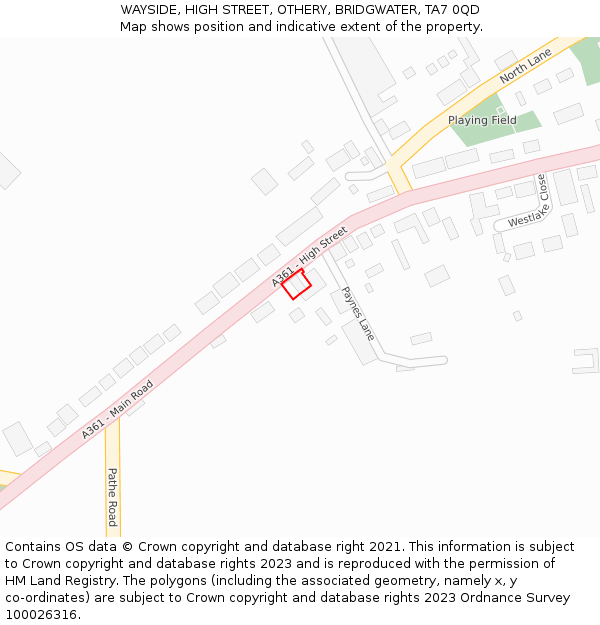 WAYSIDE, HIGH STREET, OTHERY, BRIDGWATER, TA7 0QD: Location map and indicative extent of plot