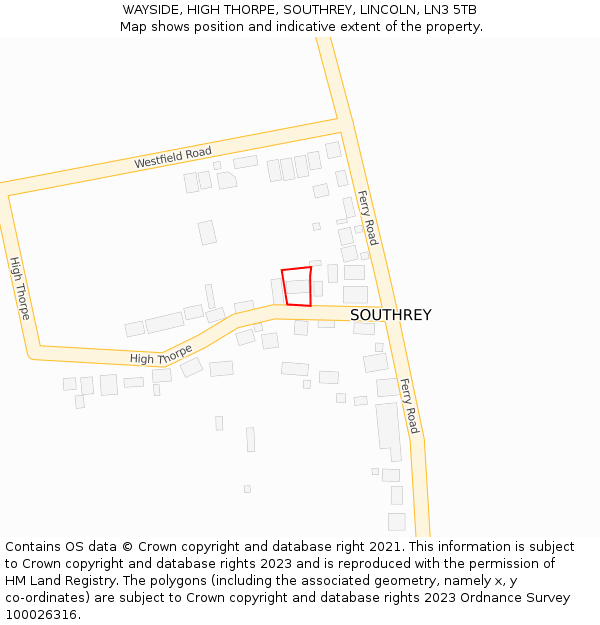 WAYSIDE, HIGH THORPE, SOUTHREY, LINCOLN, LN3 5TB: Location map and indicative extent of plot