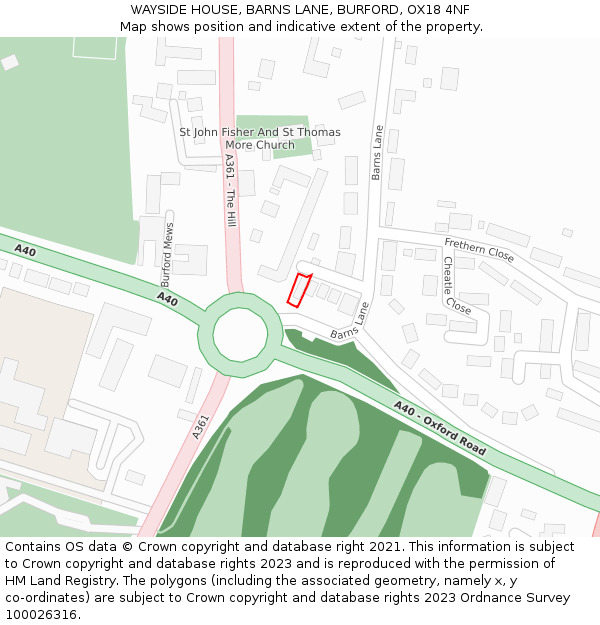 WAYSIDE HOUSE, BARNS LANE, BURFORD, OX18 4NF: Location map and indicative extent of plot