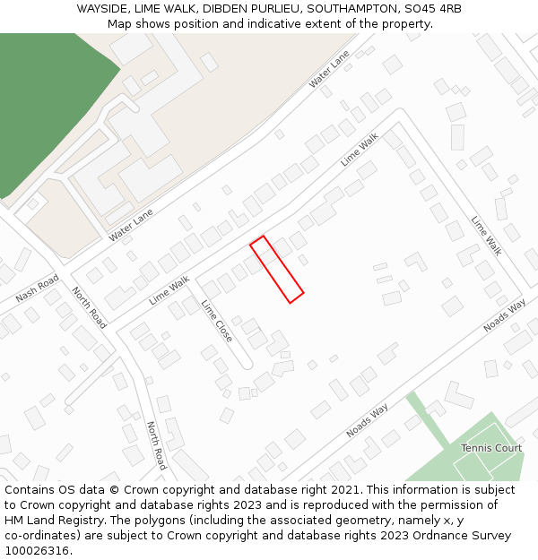 WAYSIDE, LIME WALK, DIBDEN PURLIEU, SOUTHAMPTON, SO45 4RB: Location map and indicative extent of plot