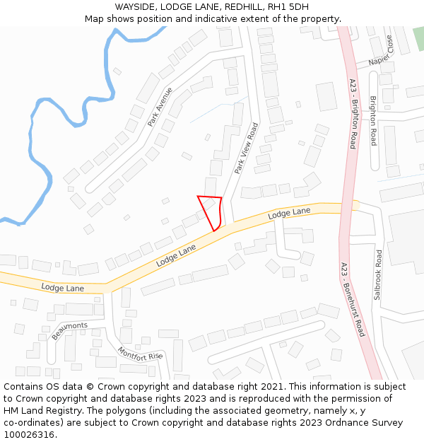 WAYSIDE, LODGE LANE, REDHILL, RH1 5DH: Location map and indicative extent of plot