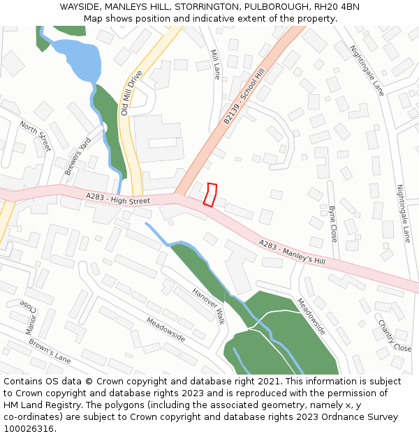 WAYSIDE, MANLEYS HILL, STORRINGTON, PULBOROUGH, RH20 4BN: Location map and indicative extent of plot