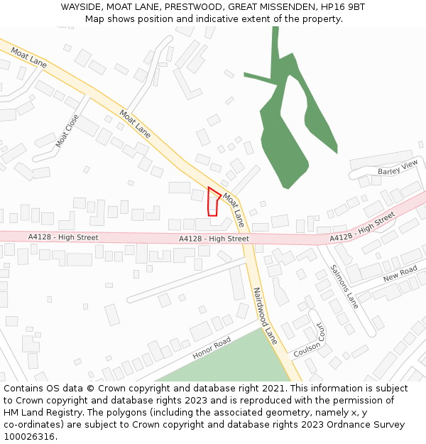 WAYSIDE, MOAT LANE, PRESTWOOD, GREAT MISSENDEN, HP16 9BT: Location map and indicative extent of plot