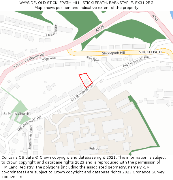 WAYSIDE, OLD STICKLEPATH HILL, STICKLEPATH, BARNSTAPLE, EX31 2BG: Location map and indicative extent of plot