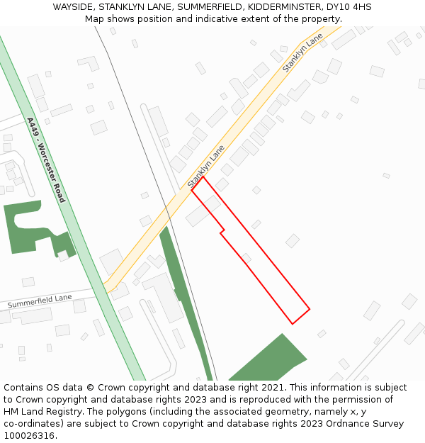 WAYSIDE, STANKLYN LANE, SUMMERFIELD, KIDDERMINSTER, DY10 4HS: Location map and indicative extent of plot