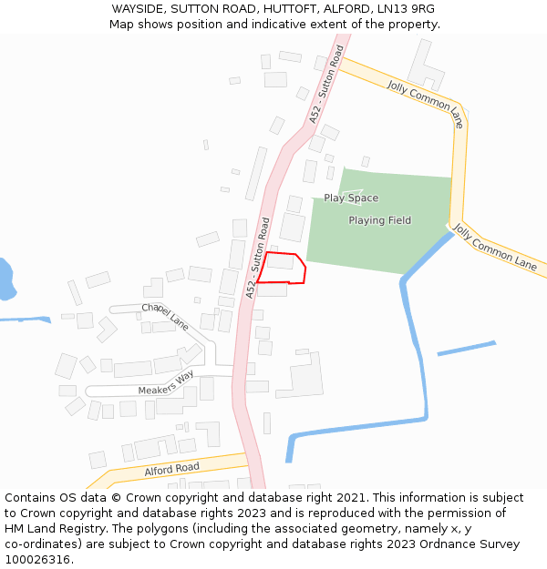 WAYSIDE, SUTTON ROAD, HUTTOFT, ALFORD, LN13 9RG: Location map and indicative extent of plot