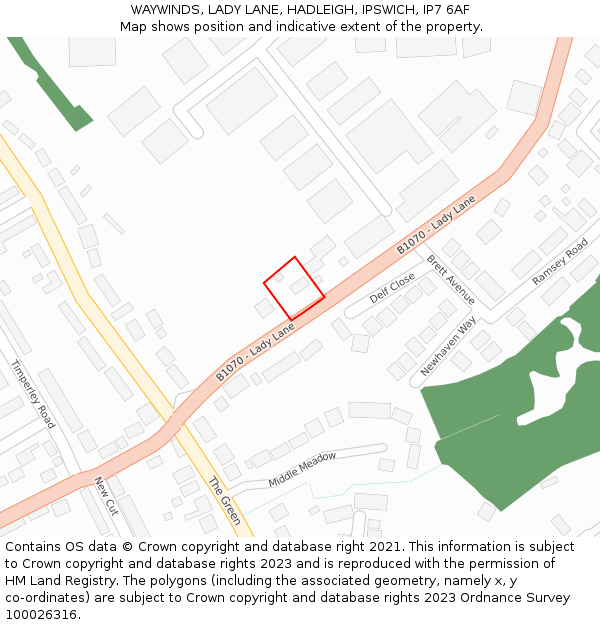 WAYWINDS, LADY LANE, HADLEIGH, IPSWICH, IP7 6AF: Location map and indicative extent of plot