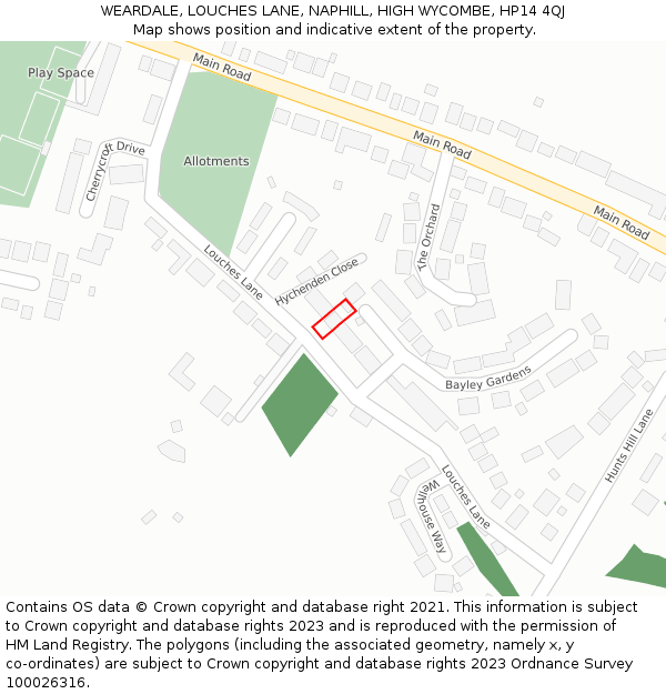 WEARDALE, LOUCHES LANE, NAPHILL, HIGH WYCOMBE, HP14 4QJ: Location map and indicative extent of plot