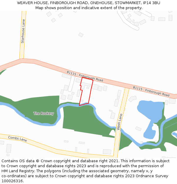 WEAVER HOUSE, FINBOROUGH ROAD, ONEHOUSE, STOWMARKET, IP14 3BU: Location map and indicative extent of plot