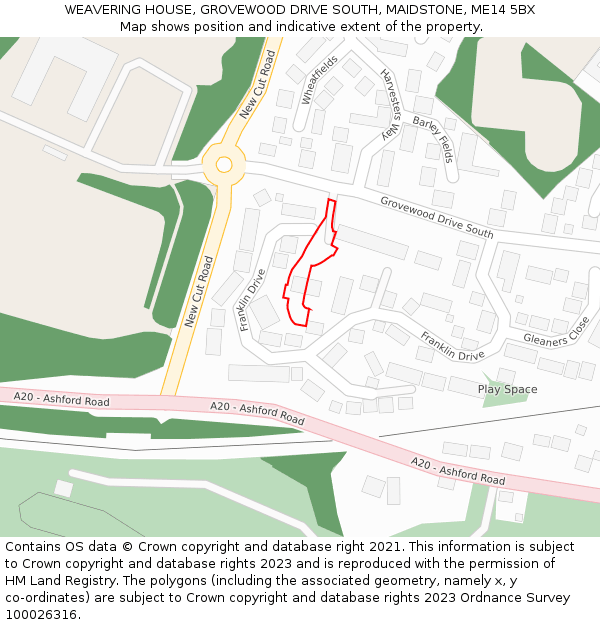 WEAVERING HOUSE, GROVEWOOD DRIVE SOUTH, MAIDSTONE, ME14 5BX: Location map and indicative extent of plot