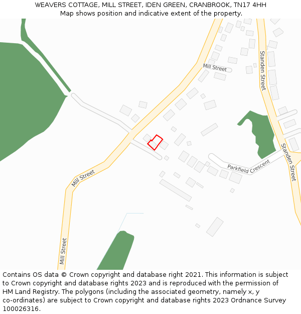 WEAVERS COTTAGE, MILL STREET, IDEN GREEN, CRANBROOK, TN17 4HH: Location map and indicative extent of plot