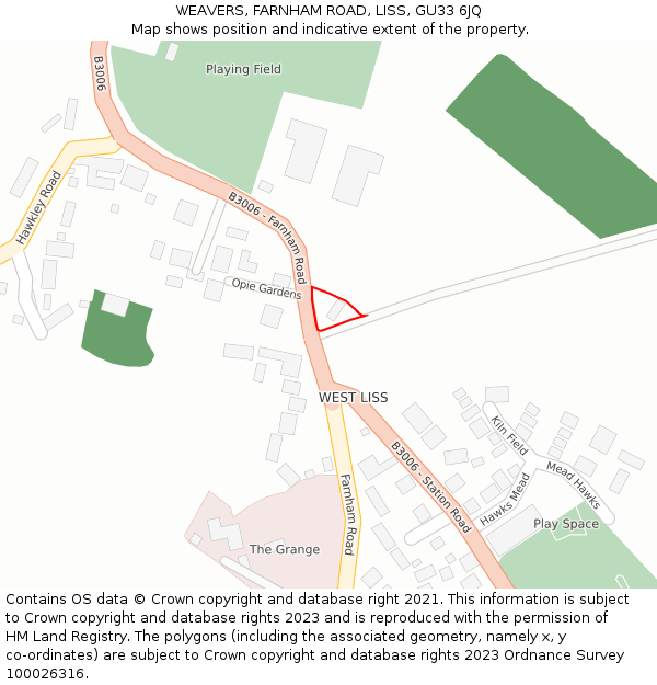 WEAVERS, FARNHAM ROAD, LISS, GU33 6JQ: Location map and indicative extent of plot