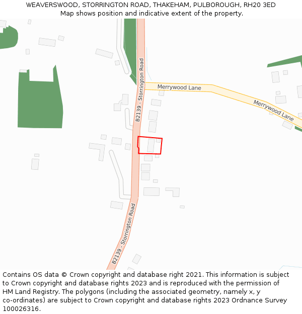 WEAVERSWOOD, STORRINGTON ROAD, THAKEHAM, PULBOROUGH, RH20 3ED: Location map and indicative extent of plot