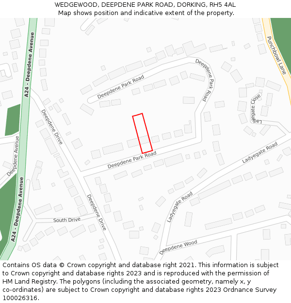 WEDGEWOOD, DEEPDENE PARK ROAD, DORKING, RH5 4AL: Location map and indicative extent of plot