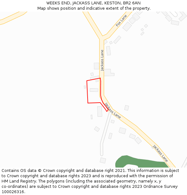 WEEKS END, JACKASS LANE, KESTON, BR2 6AN: Location map and indicative extent of plot