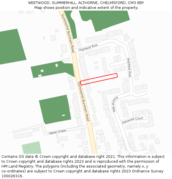 WEETWOOD, SUMMERHILL, ALTHORNE, CHELMSFORD, CM3 6BY: Location map and indicative extent of plot