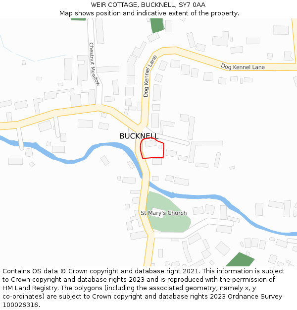 WEIR COTTAGE, BUCKNELL, SY7 0AA: Location map and indicative extent of plot