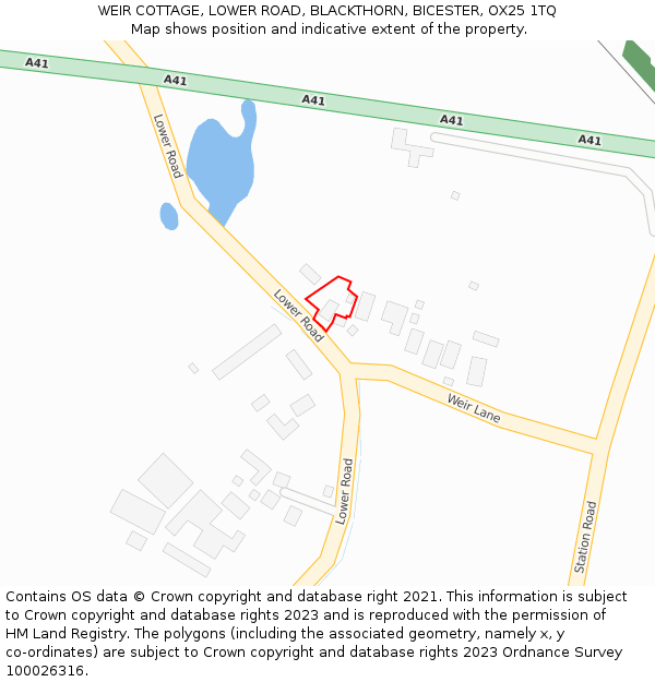 WEIR COTTAGE, LOWER ROAD, BLACKTHORN, BICESTER, OX25 1TQ: Location map and indicative extent of plot