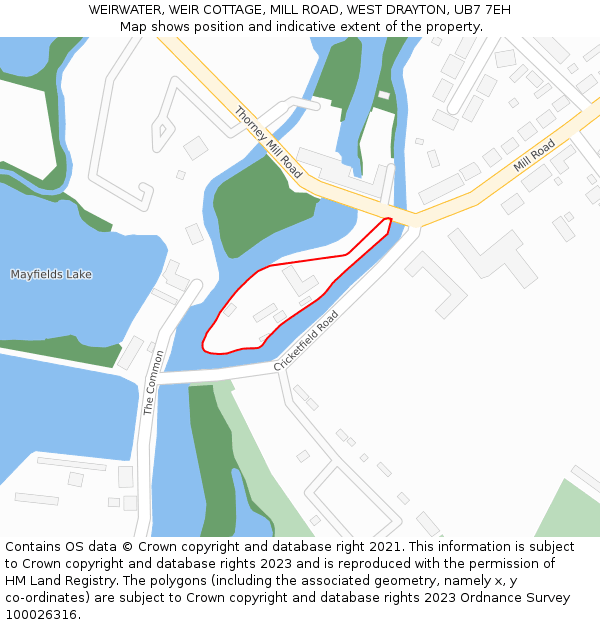 WEIRWATER, WEIR COTTAGE, MILL ROAD, WEST DRAYTON, UB7 7EH: Location map and indicative extent of plot