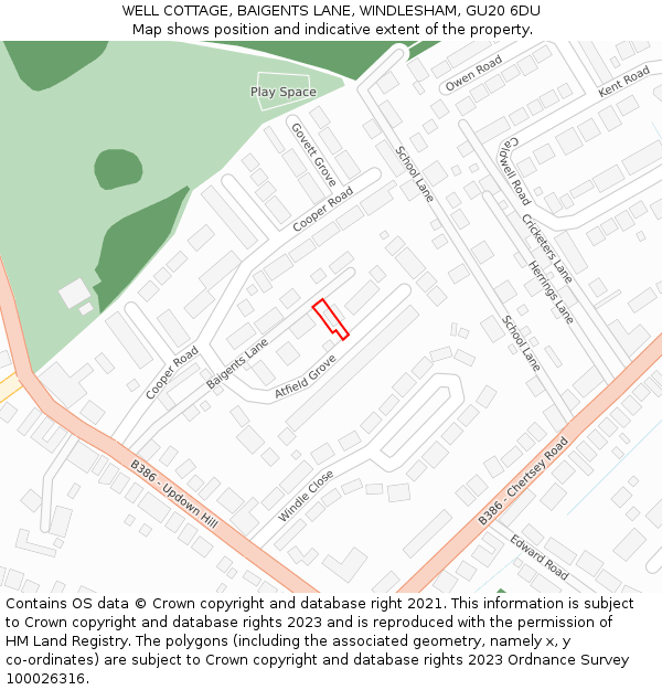 WELL COTTAGE, BAIGENTS LANE, WINDLESHAM, GU20 6DU: Location map and indicative extent of plot