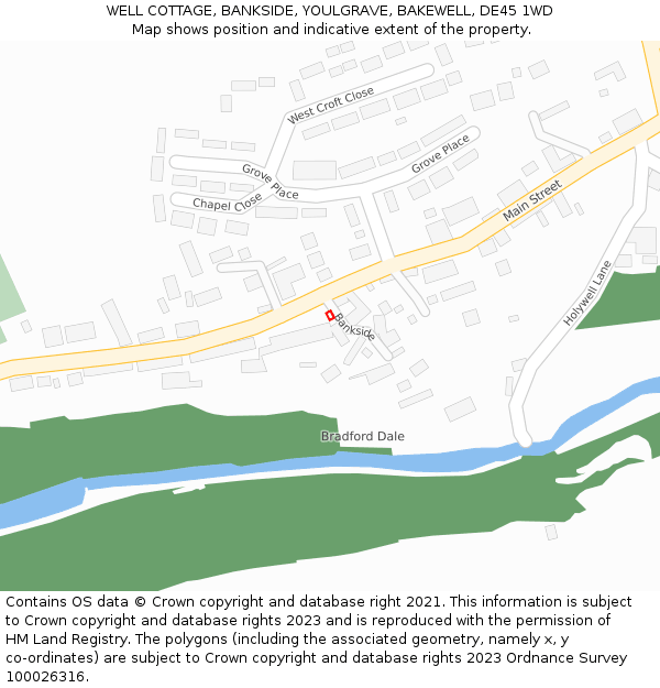 WELL COTTAGE, BANKSIDE, YOULGRAVE, BAKEWELL, DE45 1WD: Location map and indicative extent of plot