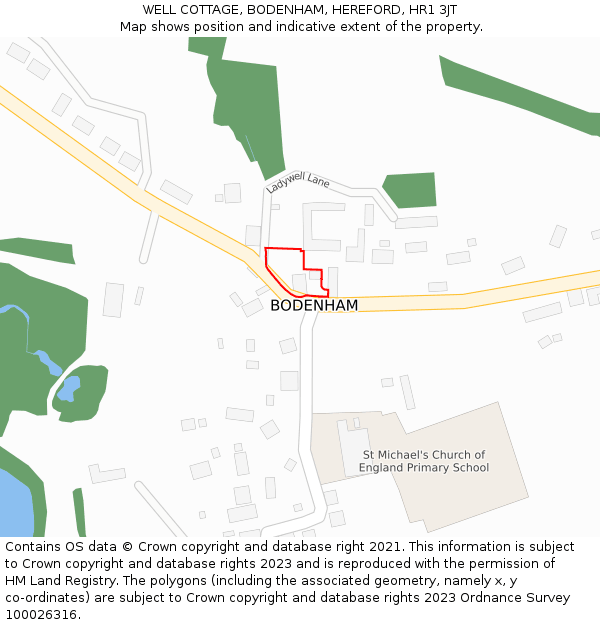 WELL COTTAGE, BODENHAM, HEREFORD, HR1 3JT: Location map and indicative extent of plot