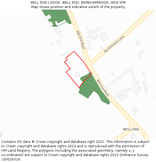 WELL END LODGE, WELL END, BOREHAMWOOD, WD6 5PR: Location map and indicative extent of plot