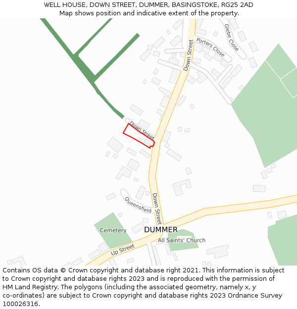 WELL HOUSE, DOWN STREET, DUMMER, BASINGSTOKE, RG25 2AD: Location map and indicative extent of plot