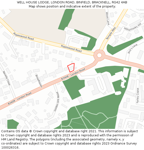 WELL HOUSE LODGE, LONDON ROAD, BINFIELD, BRACKNELL, RG42 4AB: Location map and indicative extent of plot