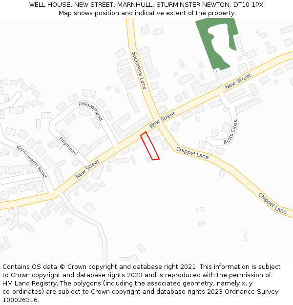 WELL HOUSE, NEW STREET, MARNHULL, STURMINSTER NEWTON, DT10 1PX: Location map and indicative extent of plot