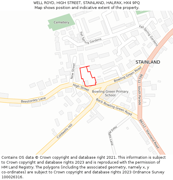 WELL ROYD, HIGH STREET, STAINLAND, HALIFAX, HX4 9PQ: Location map and indicative extent of plot