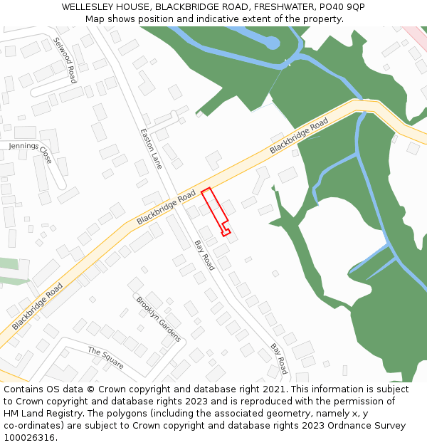 WELLESLEY HOUSE, BLACKBRIDGE ROAD, FRESHWATER, PO40 9QP: Location map and indicative extent of plot