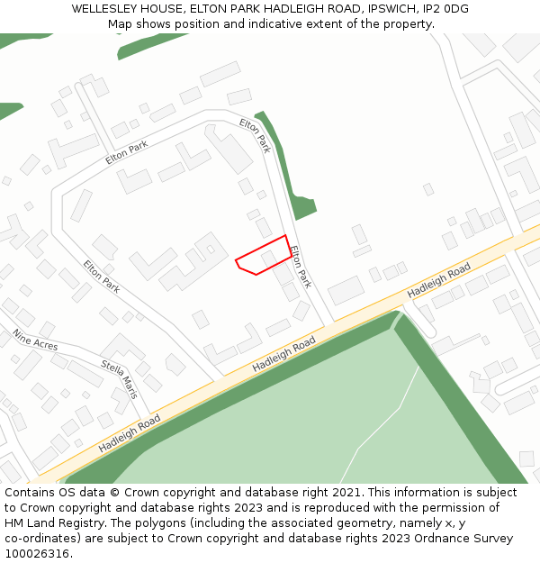 WELLESLEY HOUSE, ELTON PARK HADLEIGH ROAD, IPSWICH, IP2 0DG: Location map and indicative extent of plot
