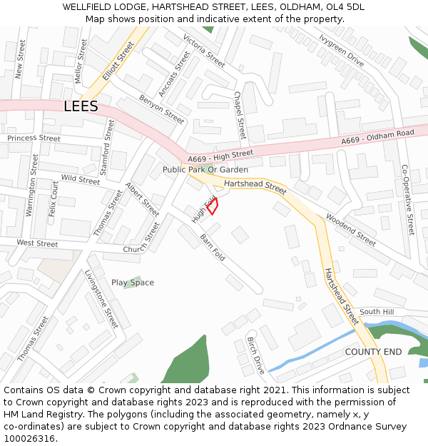 WELLFIELD LODGE, HARTSHEAD STREET, LEES, OLDHAM, OL4 5DL: Location map and indicative extent of plot