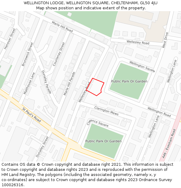 WELLINGTON LODGE, WELLINGTON SQUARE, CHELTENHAM, GL50 4JU: Location map and indicative extent of plot