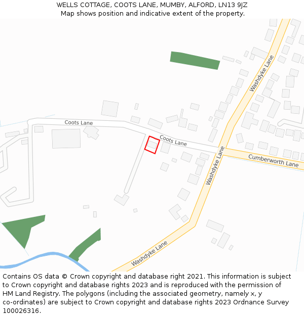 WELLS COTTAGE, COOTS LANE, MUMBY, ALFORD, LN13 9JZ: Location map and indicative extent of plot