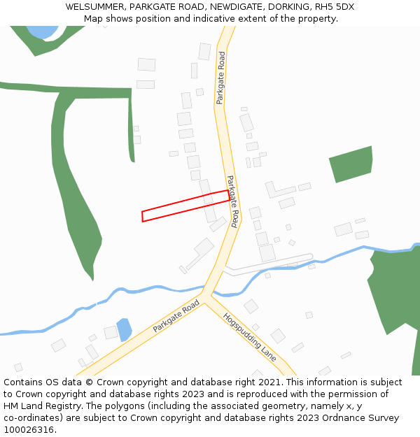 WELSUMMER, PARKGATE ROAD, NEWDIGATE, DORKING, RH5 5DX: Location map and indicative extent of plot