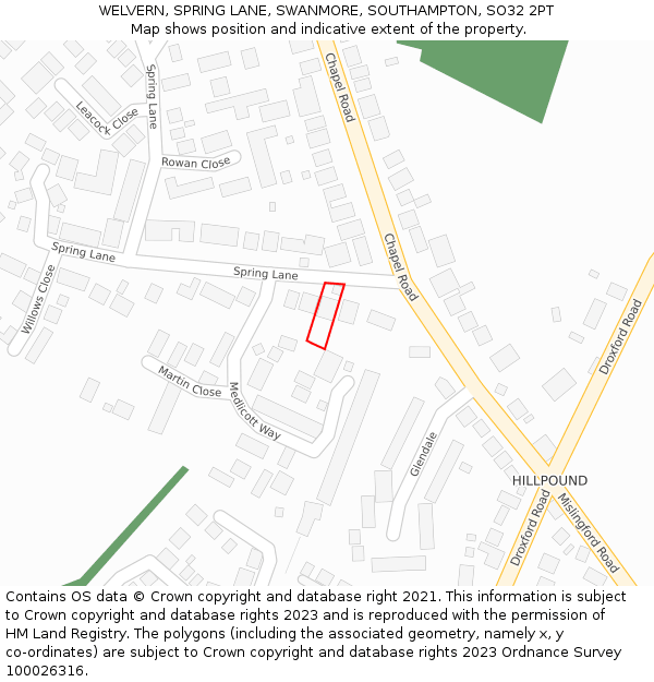 WELVERN, SPRING LANE, SWANMORE, SOUTHAMPTON, SO32 2PT: Location map and indicative extent of plot