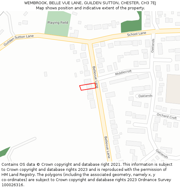 WEMBROOK, BELLE VUE LANE, GUILDEN SUTTON, CHESTER, CH3 7EJ: Location map and indicative extent of plot